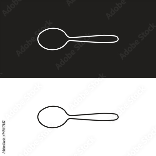 Vector isolated one single spoon with food colorless black and white contour line easy drawing