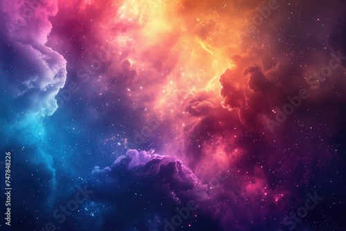 A sky vibrant with colors, showcasing a stunning display of clouds and stars, Space scene featuring a celestial cloud in vibrant hues, AI Generated