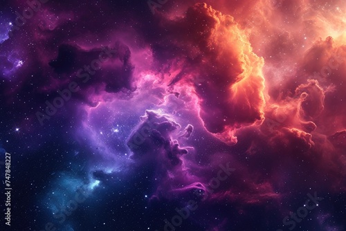 A vibrant space filled with a variety of stars and clouds illuminating the scene  Space scene featuring a celestial cloud in vibrant hues  AI Generated