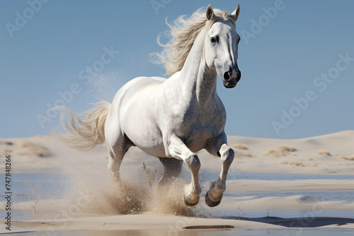 White Horse running in the desert
