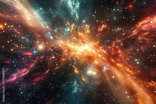 This photo captures a vibrant and vibrant space filled with countless stars scattered throughout, Spacetime rift in the middle of a cosmic void, AI Generated