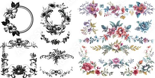 Vintage Set. Floral elements for design monograms  invitations  frames  menus and labels