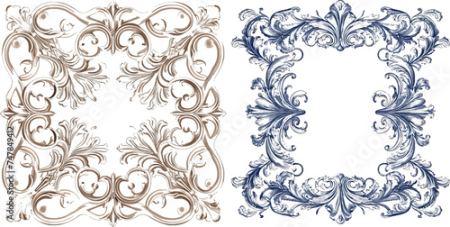 Vector vintage border frame engraving with retro ornament pattern in antique rococo style