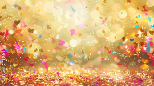 A vibrant gold and pink background scattered with confetti in a celebratory display