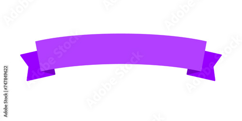 purple ribbon banner flat style vector illustration isolated on white and transparent background. minimalism blank for text. curved and short ribbon banner