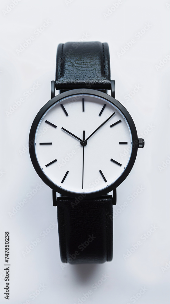 minimal black and white wrist watch mock up isolated on white background minimal black and white wrist watch mock up isolated on white background