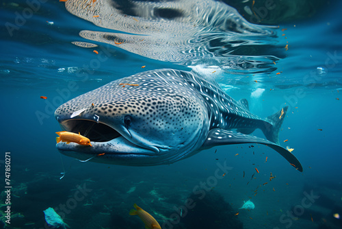 Plastic Marine Pollution. Whale Shark filter bait photo
