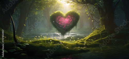 Captured in the quiet of the forest, a khaki wooden heart stands out amidst a softly blurred backdrop of nature's beaut