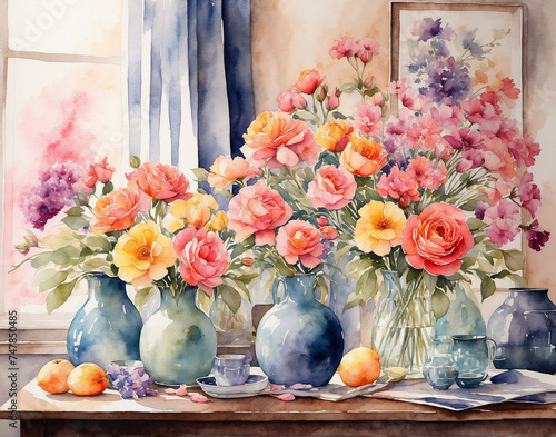 beautiful flower watercolour painting on paper