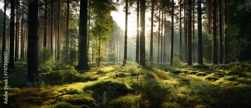 Wide-angle Panoramic View of Forest with Sun Rays, Captured by Canon RF 50mm f/1.2L USM
