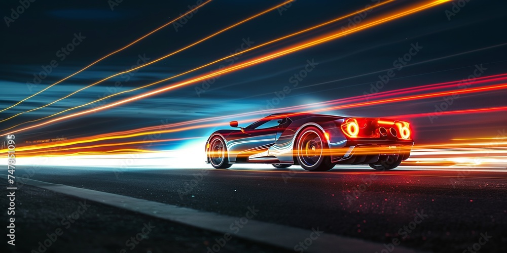 Fototapeta premium Exotic Supercar Night Light Trails