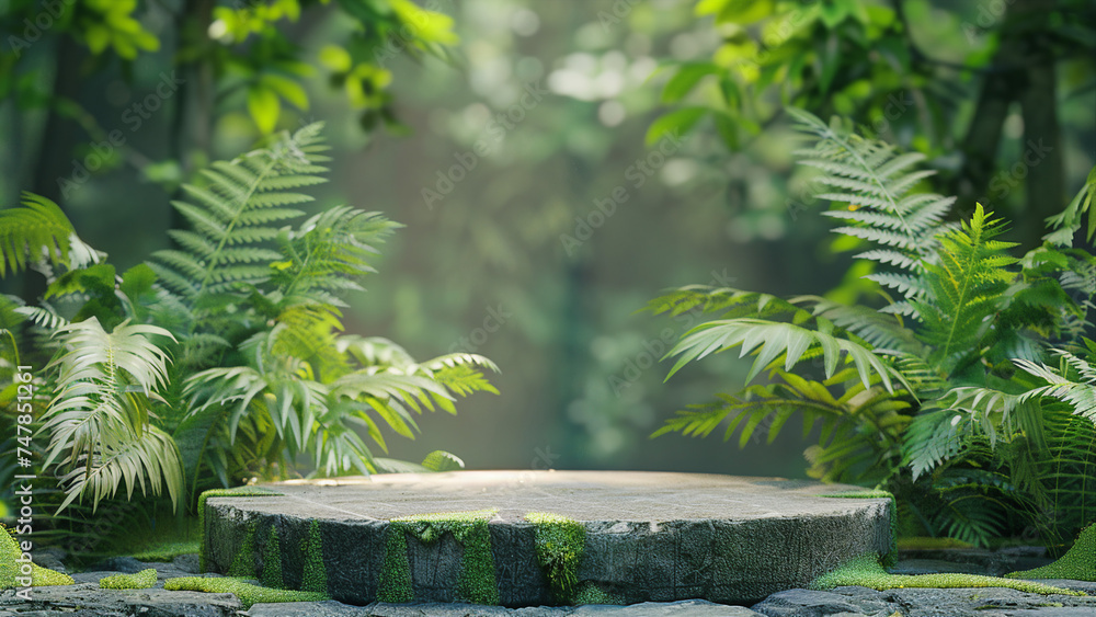 podium with tropical plant background podium with tropical plant background