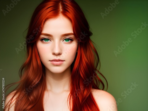 Portrait of a beautiful young woman with long red hair. Beauty, fashion.