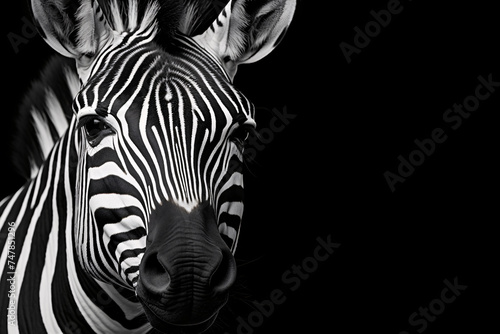 zebra portrait. black background