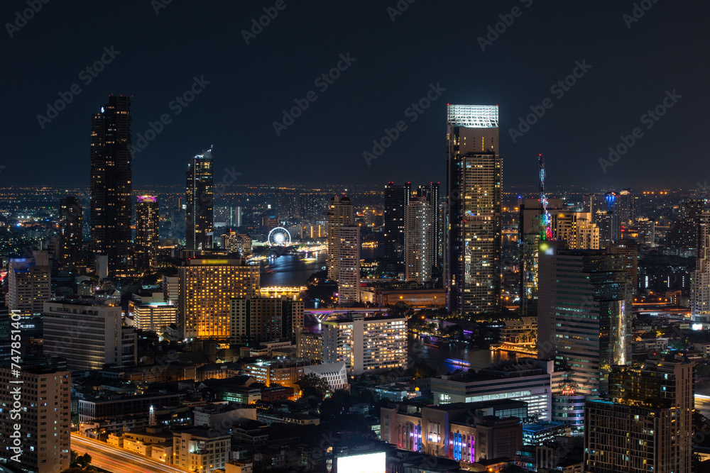 Aerial view of Bangkok skyline and skyscraper Bangkok cityscape. Bangkok night view in the business district