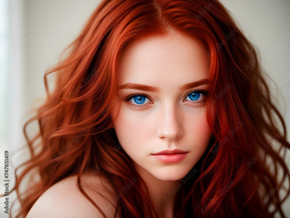 Portrait of a beautiful young woman with red hair and blue eyes Portrait of a beautiful young woman with red hair and blue eyes