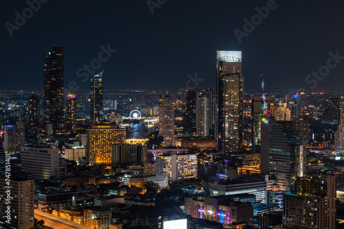 Wallpaper Mural Aerial view of Bangkok skyline and skyscraper Bangkok cityscape. Bangkok night view in the business district Torontodigital.ca