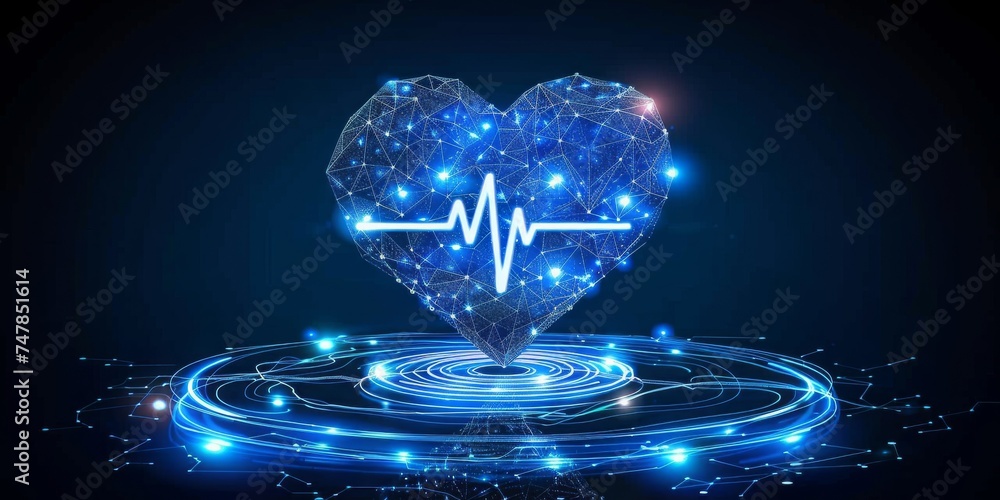 Futuristic Health Concept with a Digital Heart and Stethoscope, Emphasizing Innovation in Healthcare and Medicine, Generative AI - obrazy, fototapety, plakaty 