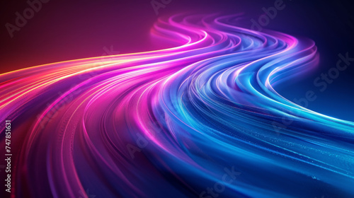 Vivid abstract image showcasing a dynamic flow of neon colors with a sense of motion against a dark background, embodying energy, and modernity.