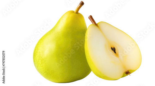 Half of green yellow pear fruit isolated on transparent background