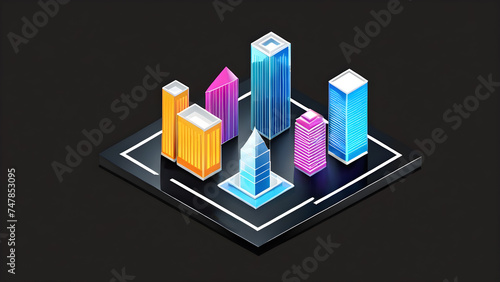 Wallpaper Mural building model illustration. an isometric 3d view building color icon illustration on a black background Torontodigital.ca