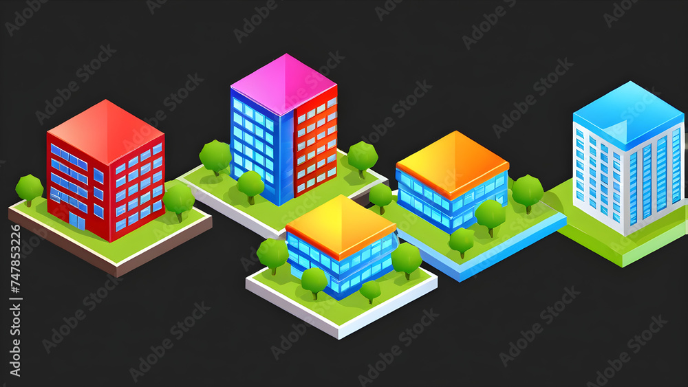 building model illustration. an isometric 3d view building color icon illustration on a black background building model illustration. an isometric 3d view building color icon illustration on a black background