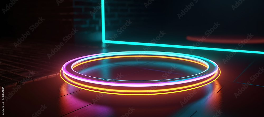 colorful circle of neon lights 27 - obrazy, fototapety, plakaty 