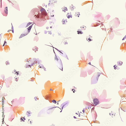 soft pink watercolor flower print. seamless background. blossom