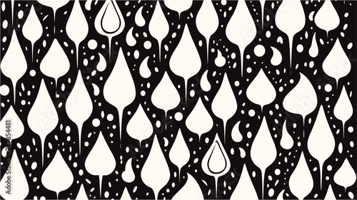 Charcoal monochrome rain drops. Simple drawings. Vector seamless pattern of hand drawing elements in ink. Flat design. Water drop seamless pattern. Vector illustration.