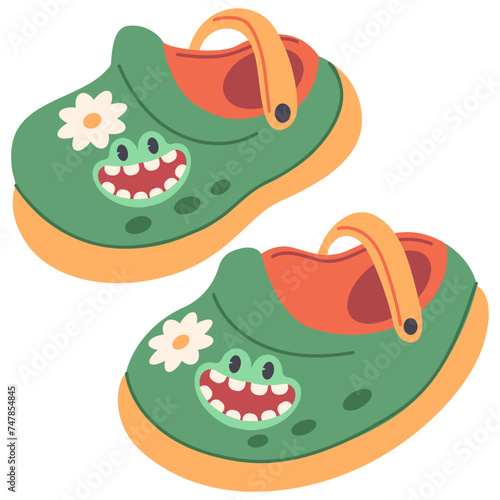 Summer children's garden shoes vector cartoon illustration isolated on a white background.