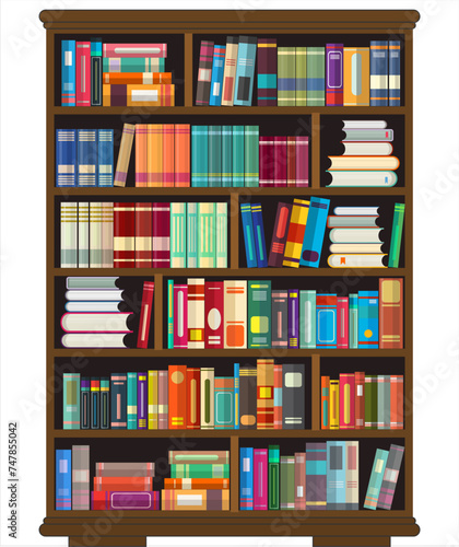 books on bookshelves in flat design style vector illustration 