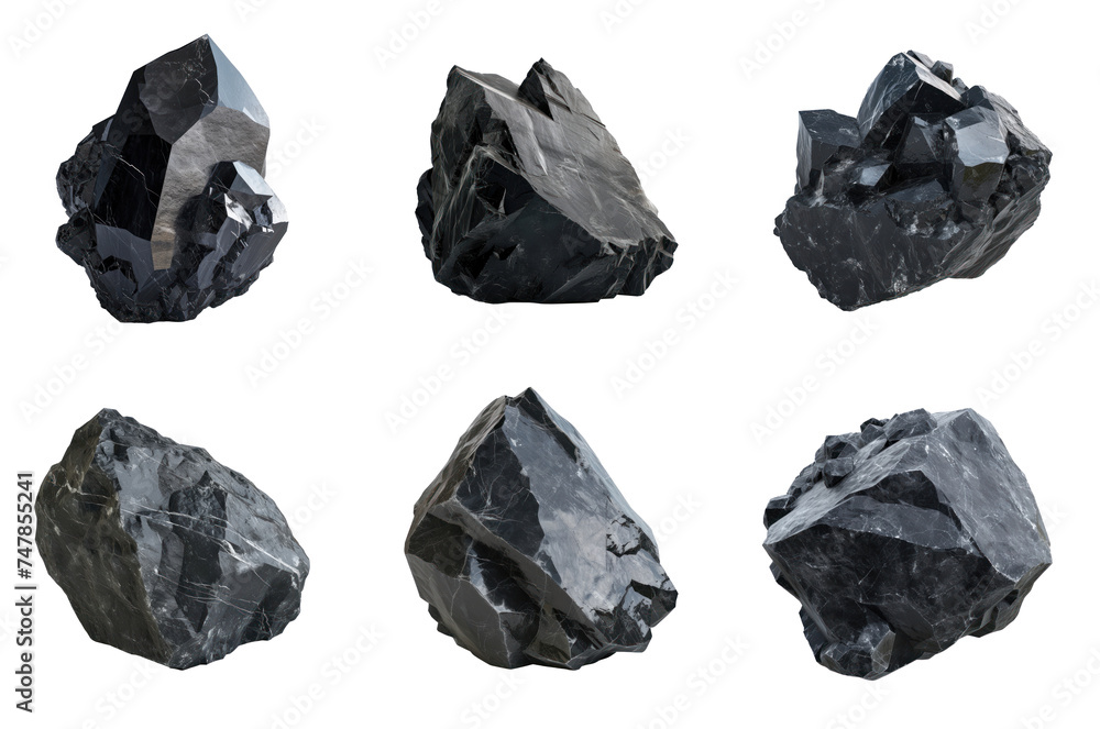 black rare stone mineral isolated on transparency background PNG