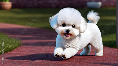 dog bichon illustration. pet animal dog bichon frise full view on a grass field background. pet dog. dog bichon image photo