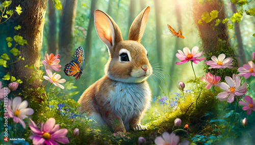 A beautiful portrait Rabbit in forest 
