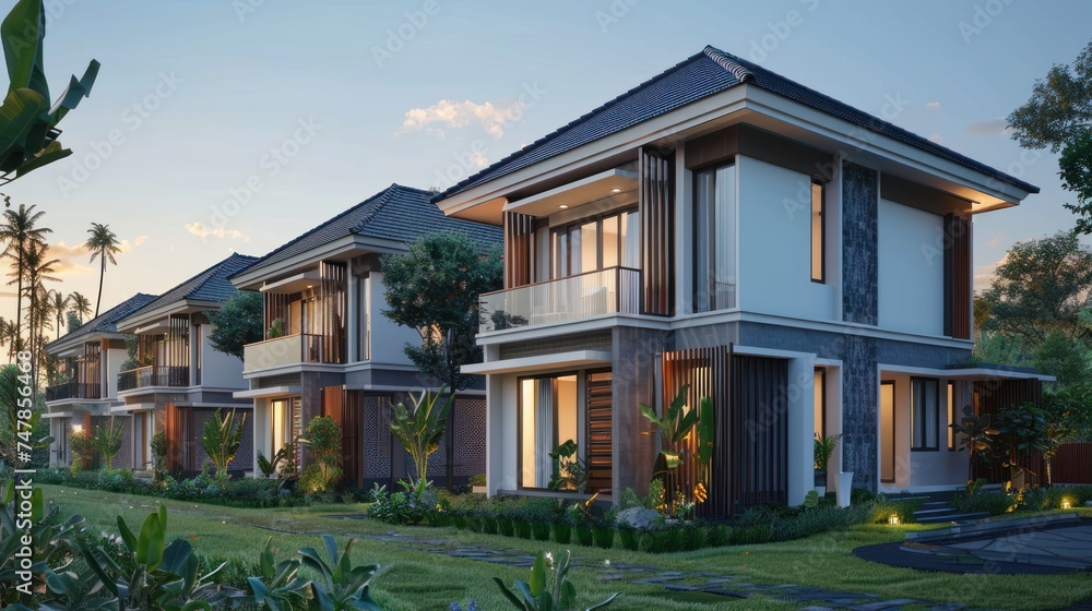 modern townhouses ricefield view