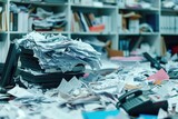 A stack of various papers resting on a wooden table, The chaos and order of an accounting office during the end of the fiscal year, AI Generated