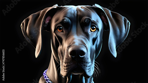 great dane. a pet animal great dane dog on black background. portrait of a black dog. dog illustration. portrait of a black dog