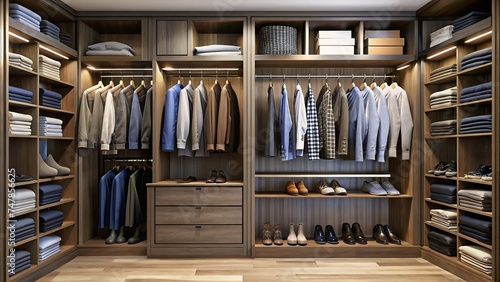 Big wardrobe with male clothes for dressing room
