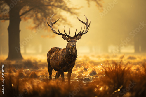 Red Deer Stag Silhouette in the mist