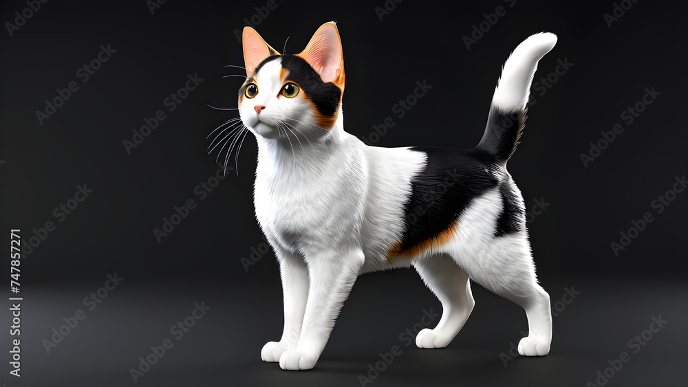 a pet animal japanese bobtail cat full view on black background. cute cat on a black background. pet cat. cat illustration. a pet animal japanese bobtail cat full view on black background. cute cat on a black background. pet cat. cat illustration.