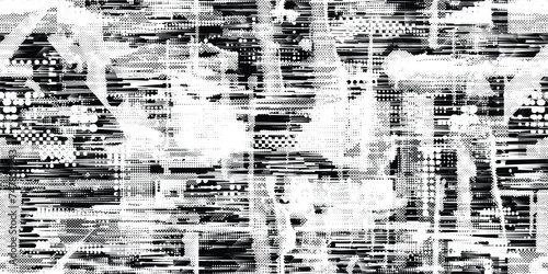 Glitch distorted grungy abstract forms . Blob shape organic seamless pattern texture. Fluid shapes .Grunge textured . Liquid vector shapes with speed lines .Screen print endless pattern texture