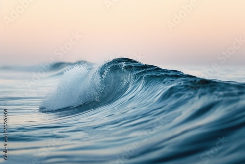A colossal wave dominates the vast expanse of the ocean as it crashes and surges with immense power and force, The gentle curve of a wave about to break, AI Generated