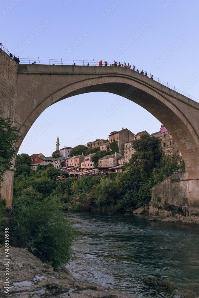 Stari Most bridge at sunset, Mostar, Bosnia and Herzegovina