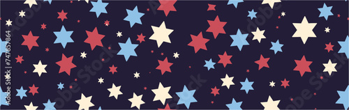 Starry Sky Colorful Background. Endless texture. American motive texture. Multicolor star ornament seamless pattern. The pattern can be used for websites.