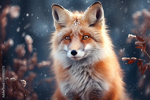 Red fox in winter forest Pretty