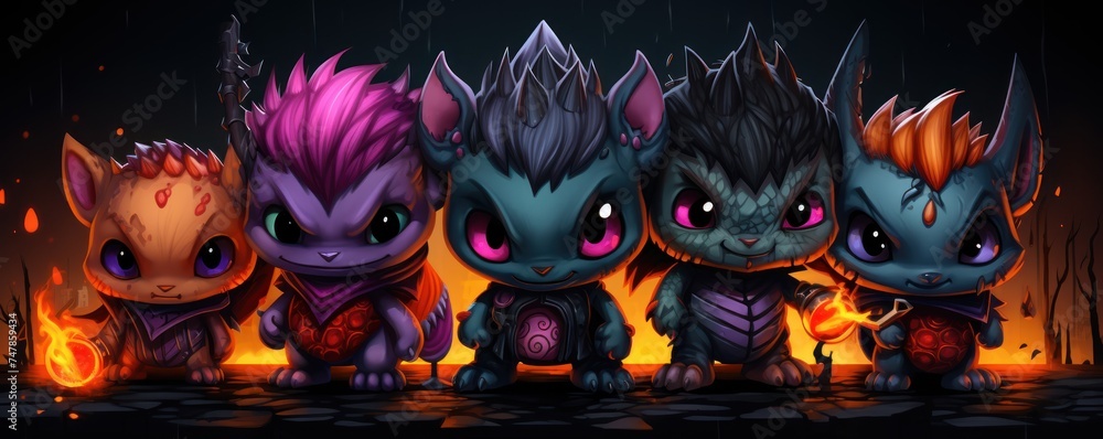 Dark evil hip hop style Cute Cartoon monsters baby dragon childish animation Dark evil hip hop style Cute Cartoon monsters baby dragon childish animation