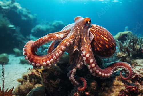 Reef Octopus Swimming Over Sandy Sea floor © wendi