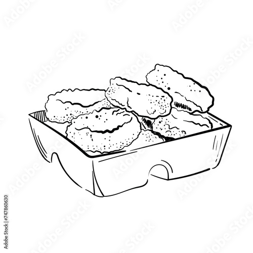 Vector vintage nuggets drawing. Hand drawn monochrome fast food illustration. Great for menu, poster or label, restaurant or cafe.