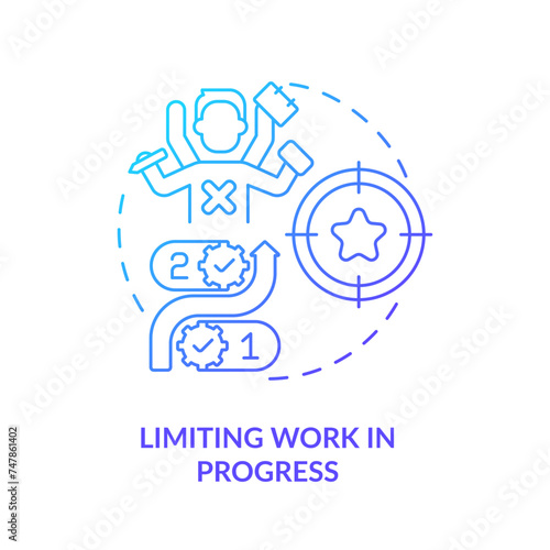 Limiting work in progress blue gradient concept icon. Workflow managing. Round shape line illustration. Abstract idea. Graphic design. Easy to use in infographic, promotional material, article