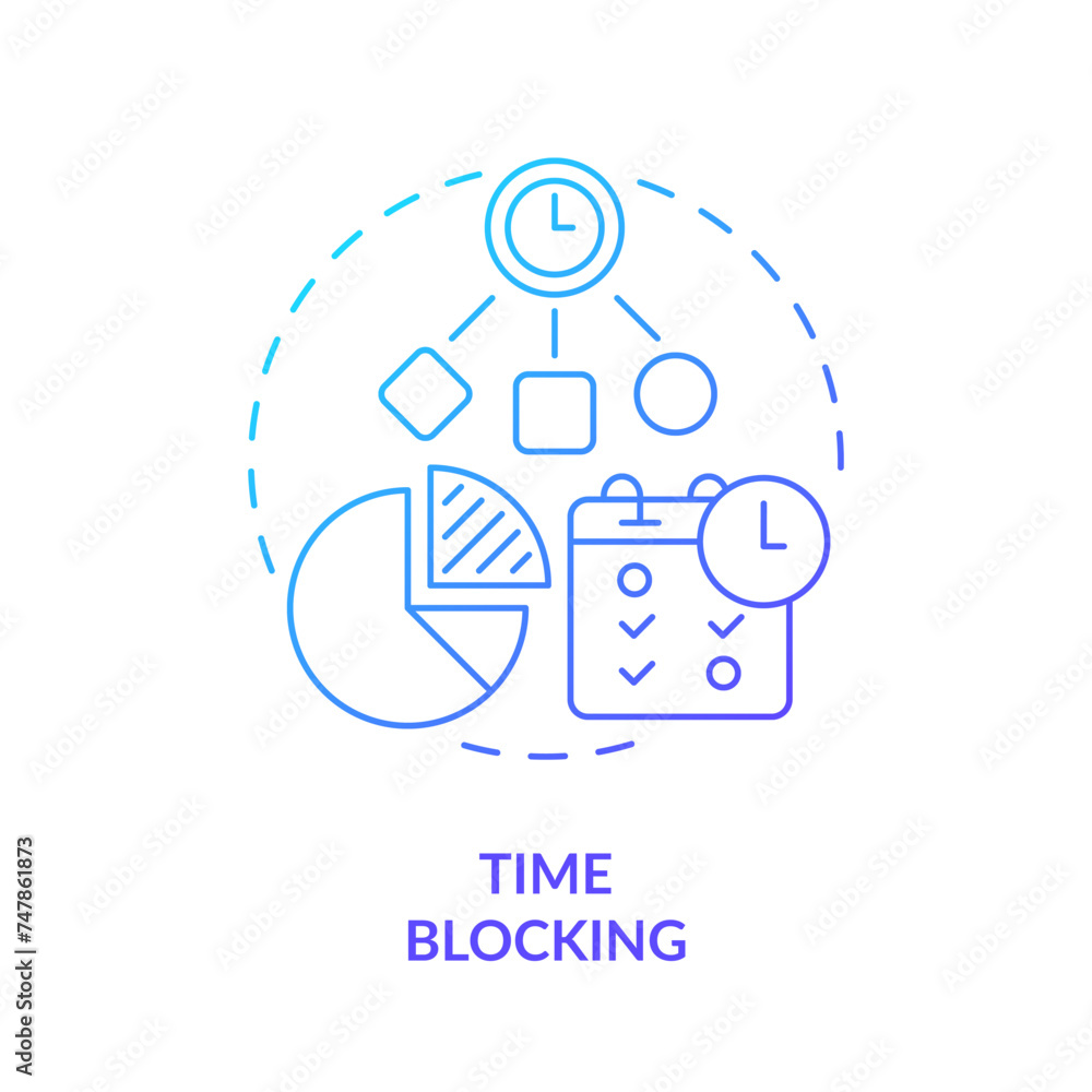 Time blocking blue gradient concept icon. Workflow management. Round shape line illustration. Abstract idea. Graphic design. Easy to use in infographic, promotional material, article, blog post Time blocking blue gradient concept icon. Workflow management. Round shape line illustration. Abstract idea. Graphic design. Easy to use in infographic, promotional material, article, blog post